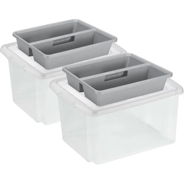 Sunware Opslagboxen set met deksel en organiser - 2x stuks - 32 liter Transparant
