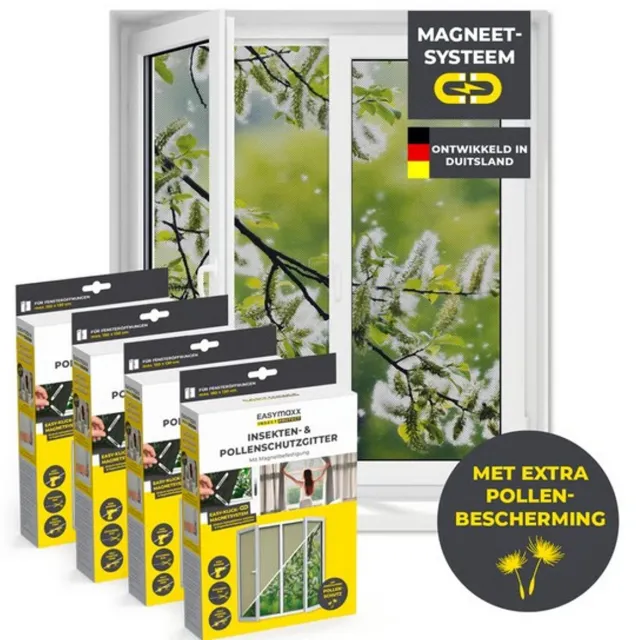 EasyMaxx Insect Protect insecten- & pollenhor | met magnetische bevestiging | vliegenhor raam | pollenhor | voor ramen tot 130 x 150 cm, zwart, 4 stuks