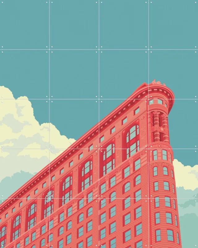 IXXI NYC - Flatiron Building, Remko Heemskerk & Kunst in Kaart - 80 x 100 cm - Grote wanddecoratie en posters - Illustraties, Grafisch Ontwerp rood