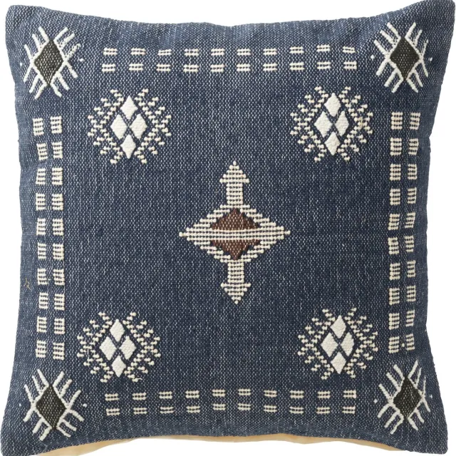 J-Line kussen Vierkant Etnische Motieven - katoen - donkerblauw/wit