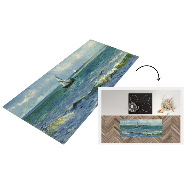 KitchenYeah Keukenloper - Loper keuken - Zeegezicht bij Les Saintes-Maries-de-la-Mer - Vincent van Gogh - Keukenloper vinyl Multicolor