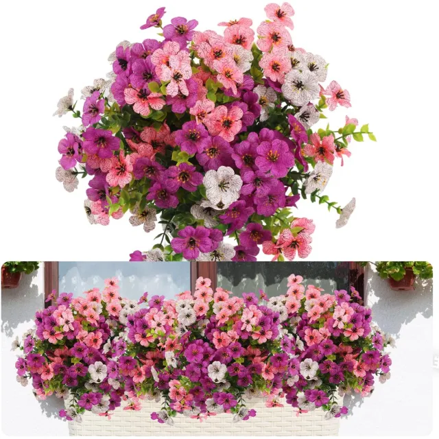 Famanu Kunstbloemen voor buiten, 36 cm, set van 7 boeketten van kunststof voor bruiloften en feesten Wit