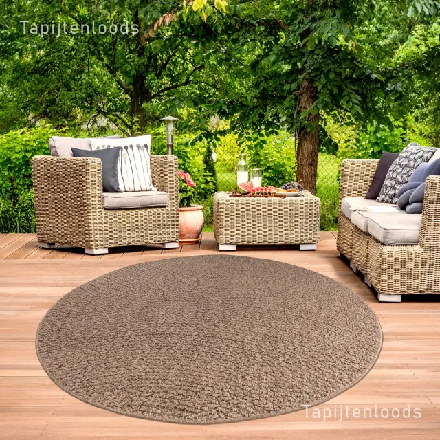 Muratap Sahara Uni Rond Buitenkleed Jute-Look Weerbestendig Vloerkleed Beige