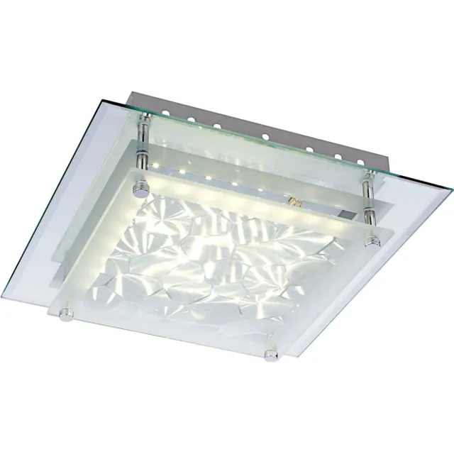 Globo Plafondlamp kristallamp plafondlamp glazen lamp woonkamerverlichting, kristal patroon glas gesatineerd chroom, 1x LED 12 watt 960 lumen neutraal wit, HxLxB 6x28x28cm Duidelijk