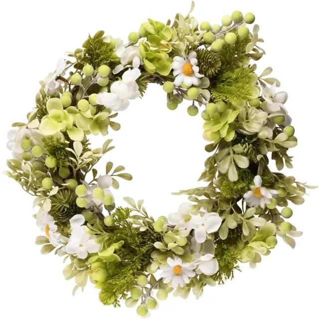 dekoratief Krans m/bloemen, wit/groen, pvc, 32x32cm | A260815