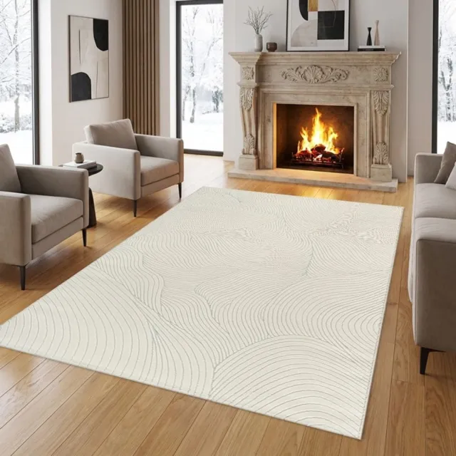 TapisTrend Designer tapijt Crème 80x300 cm Modern vloerkleed met overlappende golvende lijnen en een topografisch effect voor de woonkamer, slaapkamer en eetkamer Beige