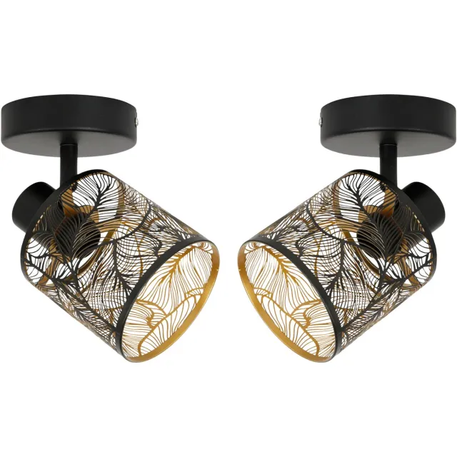 OSTARIA Plafond lamp Calathea - 2x - goud / zwart - metaal - bewerkt - E27 - interieur decoratie - binnen