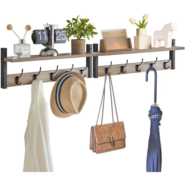 Ibenzoa Stijlvolle Wandgarderobe Set met 10 Haken en Opbergrek in Zilvergrijs voor Elke Kamer