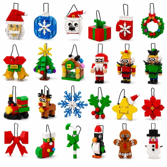 SWGOTA Adventskalender met kersthangertjes van bouwsteentjes - 24 stuks - Diverse kerstfiguren met ophanglussen Multicolor