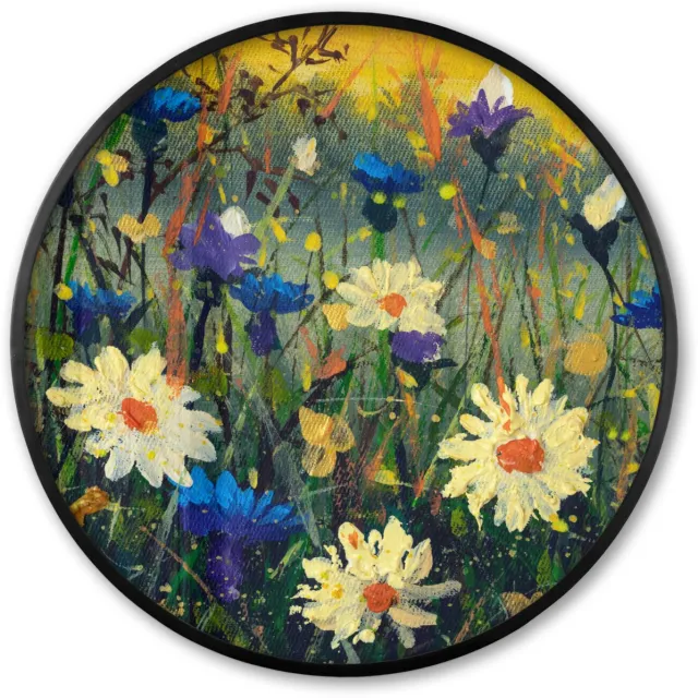 FrameYourWall Poster in lijst Rond - Fotolijst 60x60 cm - Posters - Schilderij - Olieverf - Natuur - Bloemen - Ronde posterlijst zwart - Decoratie - Wanddecoratie woonkamer - Muurdecoratie slaapkamer Multicolor