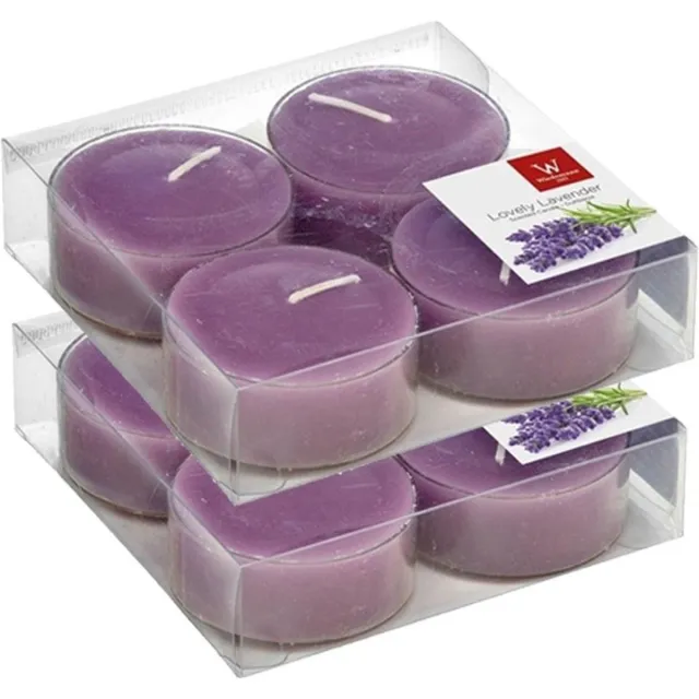 Trend Candles maxi geurtheelichtjes/waxinelichtjes - 8x - lavendel geur - 8 branduren - grote theelichtjes Paars