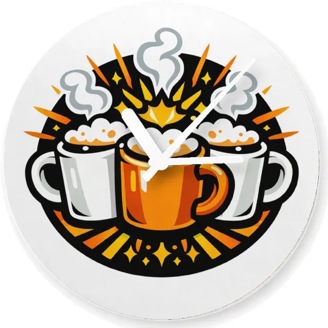 Mr Cadeautjes Glazen klok Ø 20 - design Een humoristische vriendenprint met twee of drie koffiemokke | cadeau Wit