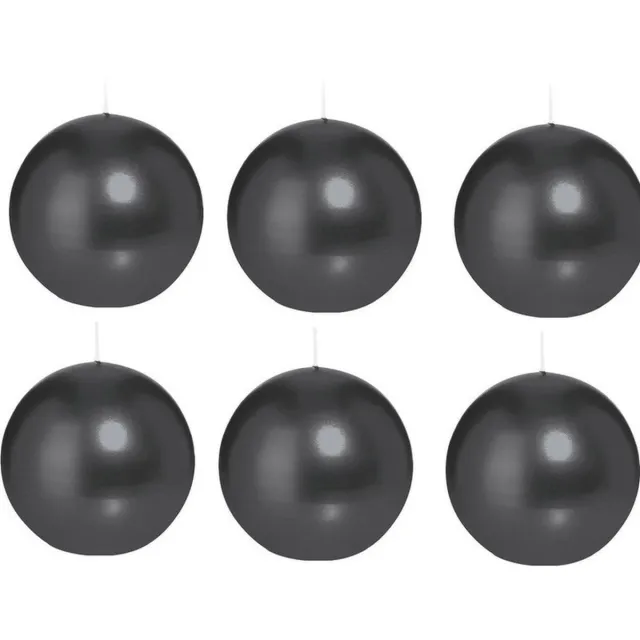 Trend Candles Bolkaars glad - 6x - zwart - 8 cm - 25 branduren - ronde kaarsen