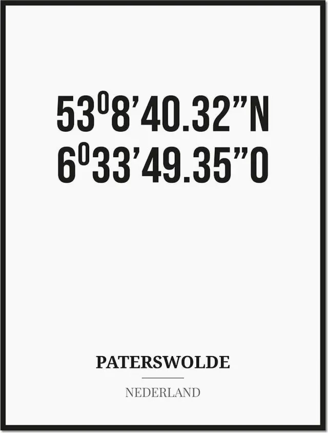 Studio216 Poster/kaart PATERSWOLDE met coördinaten zwart, wit