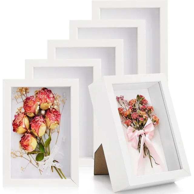 Hacaroa 6 stuks schaduwdozen van 17 x 12 cm, kleine houten lijsten, 3 cm diepe fotolijsten voor gedroogde bloemen, doe-het-zelf knutselen, memorabilia, medailles en foto's, wit