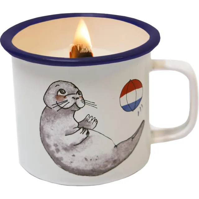 JOYIN SOJAKAARS IN EMAILLE BEKER (8X8CM) ZEEHOND - JOYIN wit