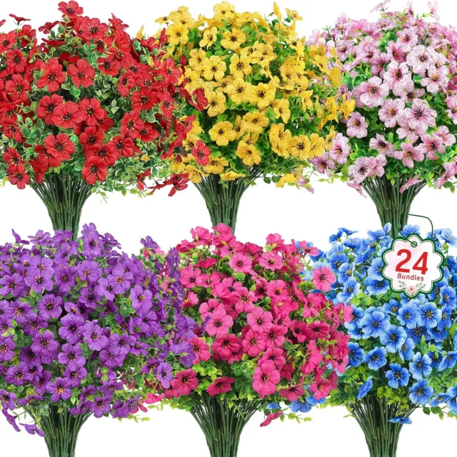 FLITI Kunstbloemen voor Buiten - Zijden Bloemen UV-bestendig - voor Tuin, Vensterbank, Vaas, Binnen & Buiten - Meerkleurig - 24 Stuks Rood + geel + roze