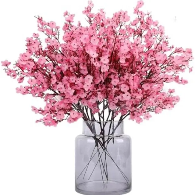 PromoHome Kunstgipskruid Bloemen - Set van 12 Roze Kunstbloemen voor Bruiloft Decoratie, Boeket, Tafelstukken en Woondecoratie Binnen en Buiten