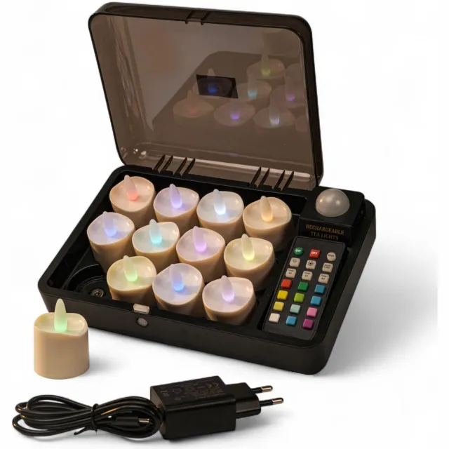 Dorsetto RGB LED-theelichtjes oplaadbaar (12 stuks) met afstandbediening