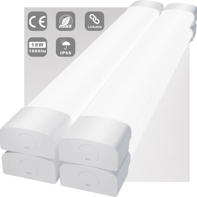 MODLICHT 4PCS LED Batten 60 cm 18W 5000K 2000LM - Daglicht wit - LED TL Armatuur - Voor werkplaats, schuur en als onderbouwverlichting