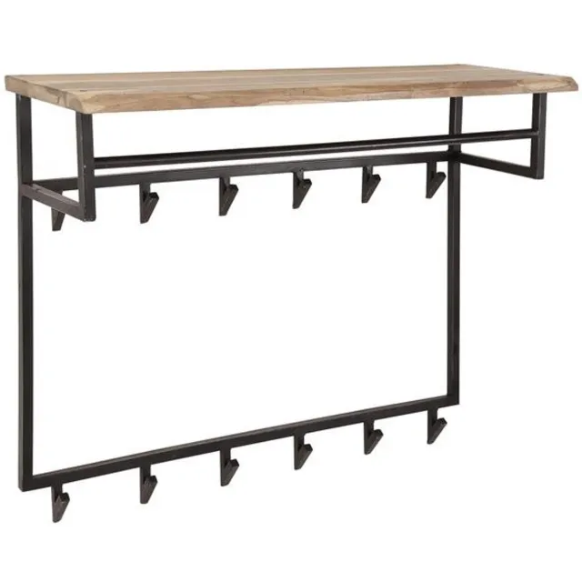Industrieel In Huis Luxe Kapstok Hangend 12 Haken - Wandkapstok Muur - Kapstokhaak 12x - Kapstokken Industrieel Staand - Wandkapstok met Hoedenplank Hout & Zwart Metaal Landelijk - Wandkapstok met Plank Wandrek (80 cm x 33 cm x 100 cm) Zwart - Bruin