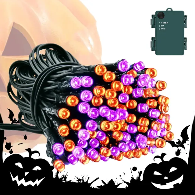 KZQ Halloween Lichtsnoer 5 m – 50 LED Oranje en Paars – Halloween Verlichting met Timer – Waterdicht IP65 – Lichtketting voor Binnen en Buiten, Tuin en Feest