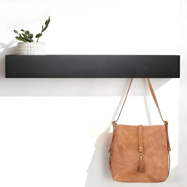Unyqoos Stijlvolle wandgarderobe met plank en 7 haken voor elk interieur Zwart