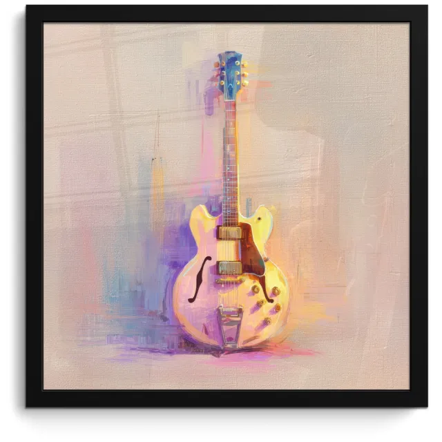 FrameYourWall Poster in lijst - Fotolijst 40x40 cm - Posters - Gitaar - Pastel - Schilderachtig - Posterlijst zwart - Decoratie - Wanddecoratie woonkamer - Muurdecoratie slaapkamer
