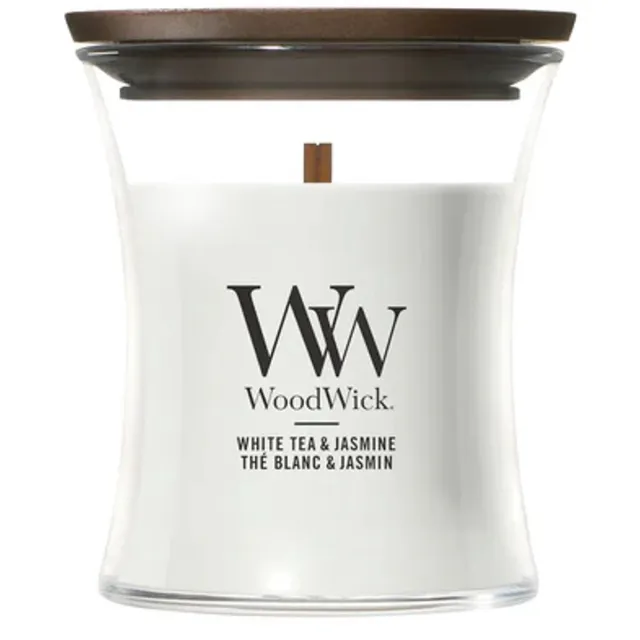 Woodwick Geurkaars Mini Candle - White Tea & Jasmine - 20 branduren - 85gr - 8 cm / ø 7 cm