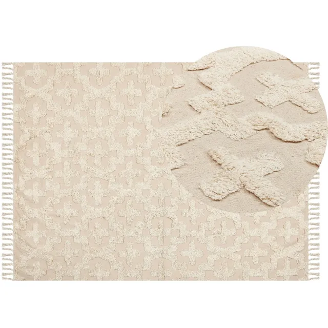 Beliani ITANAGAR - Laagpolig vloerkleed - Lichtbeige - 140 x 200 cm - Katoen
