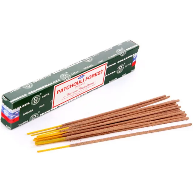 Satya Nag Champa wierrook stokjes Patchoulie Forrest geur - 12x - Lichaam in balans - Meditatie - staafjes van 22 cm - 30 minuten Multi