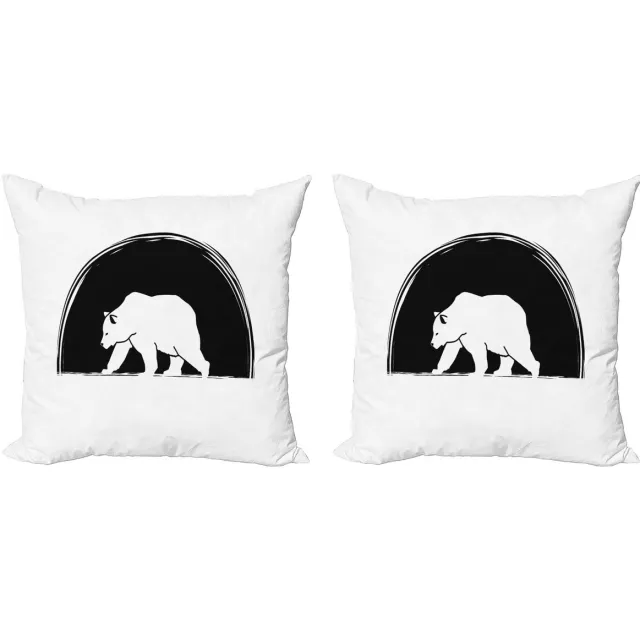 ABAKUHAUS Decoratieve kussenhoes met dierenmotief, set van 2, grote ijsbeer die loopt, 40x40 cm, zwart-wit