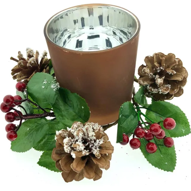 Benza Glazen Theelichthouder Met Kerststukje Hulst - 18 cm Brons
