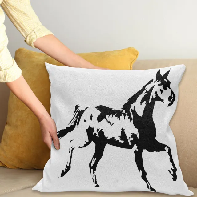 ABAKUHAUS Dier Kussenhoes, Running Horse Silhouet, Wasbare Kussenhoes met Ritssluiting, Kleurechte Heldere Kleuren en Dubbelzijdige Print, 50 x 50 cm, Zwart en Wit
