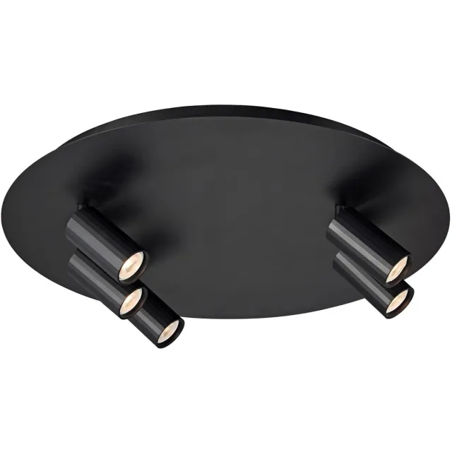 Fantasia Oryx plafondlamp met 5 richtbare MR11-spots (3+2) op ronde voet Ø450 mm, dimbaar, zwart aluminium, lichtbron niet inbegrepen