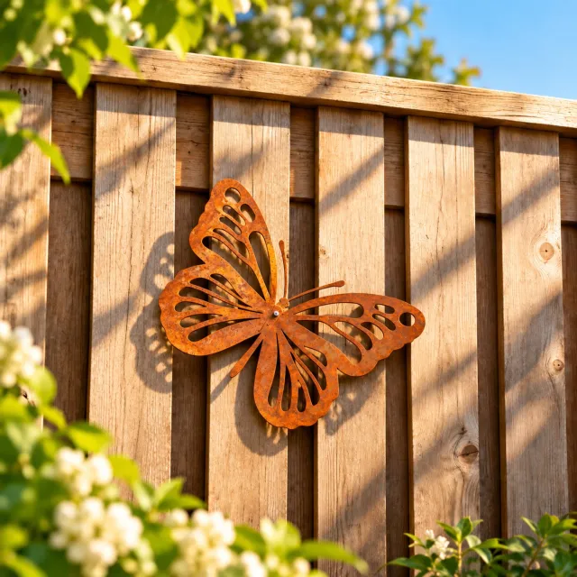 Weterings Store Tuindecoratie - Tuin decoratie voor buiten - Cortenstaal - Metalbird - Wanddecoratie - Vlinder L - 26x18cm