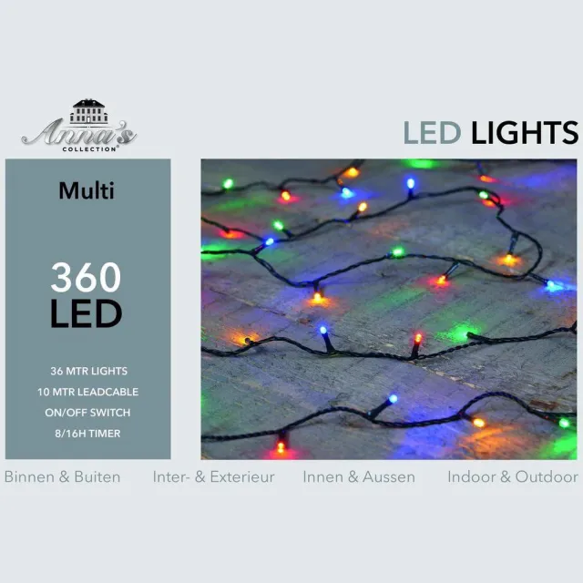 CBD Anna's Collection Kerstverlichting - gekleurd - 360 led lampjes -dimmer - timer - donkergroen snoer