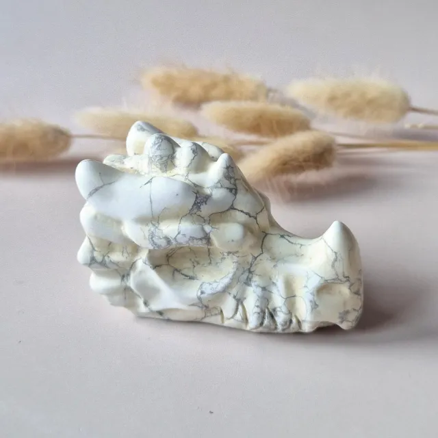Moonlight Gemstones Edelsteen Drakenschedel van Howliet – 7 cm - Dragon Skull carving Meerkleurig