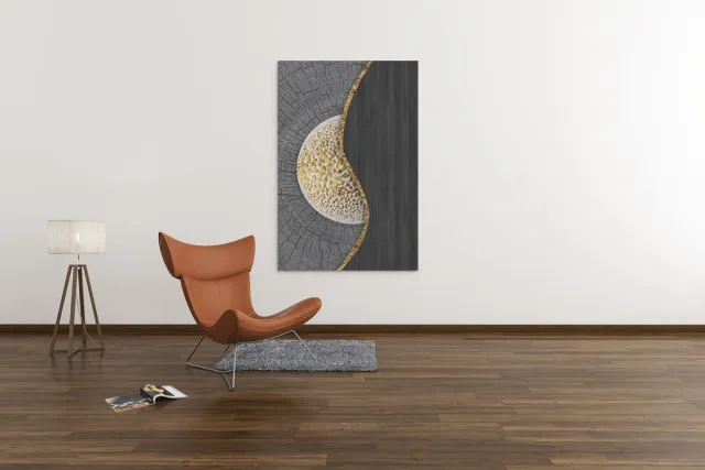 Trendex Global Canvas Schilderij Abstract - Grijs - Goud - Schilderij print op canvas - Modern - 120x80x2 cm