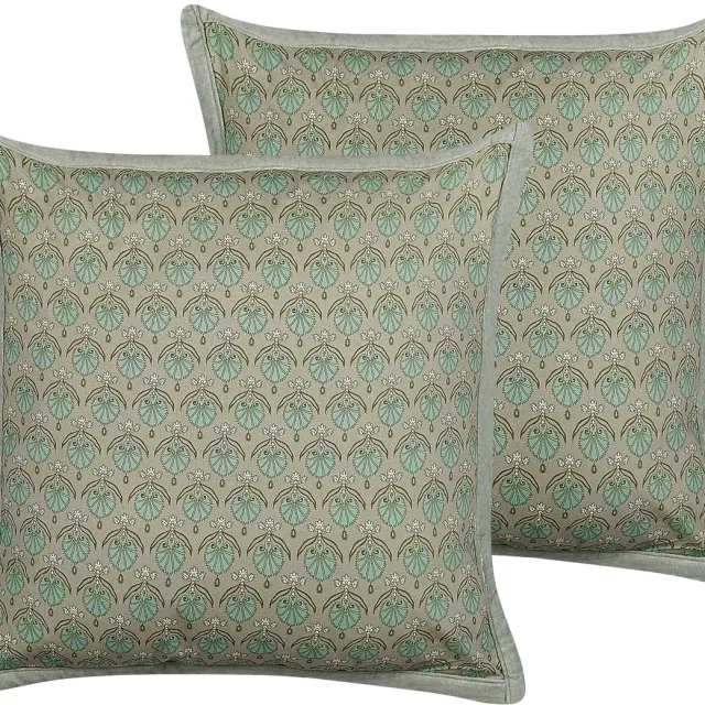 Beliani PICTUS - Sierkussen set van 2 - Olijfgroen - 45 x 45 cm - Katoen