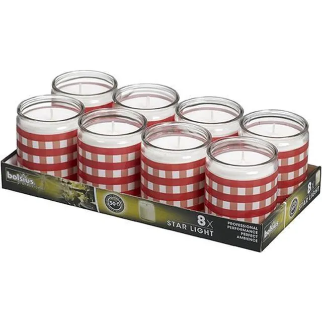 Bolsius Horeca Star Light Moods Checkers tray 82/68 Rood (8 stuks) Rood en Wit