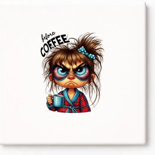 Bedruk King Grappige Before Coffee Keramische Tegel – Chagrijnige Ochtend Cartoon Quote Decoratieve Cadeau Tegel voor Koffieliefhebbers Wit