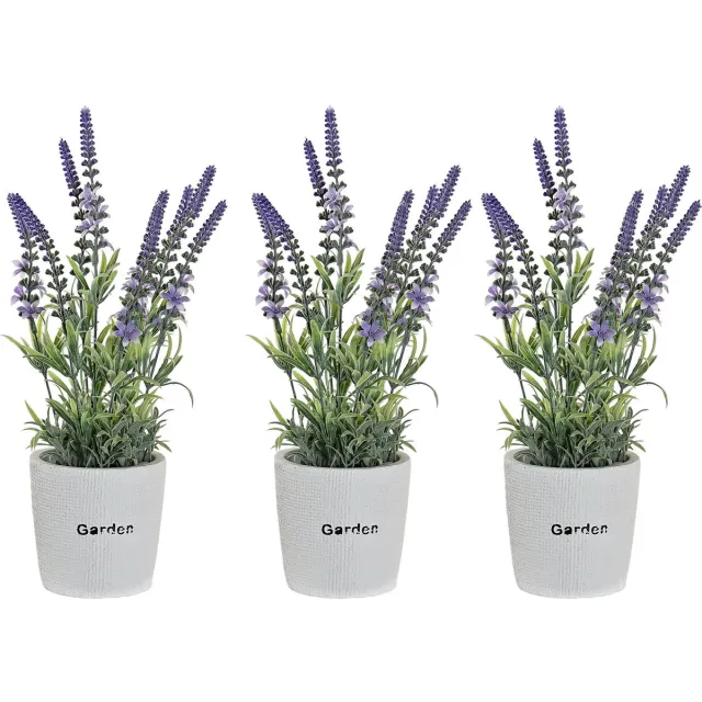 Item International Items Kunstplant/bloem Lavendel - 3x - in bloempot - paarse bloemen - 10 x 36 cm