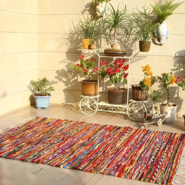 Unyqoos Kleurrijk handgeweven vloerkleed met kwasten voor bohemian interieur Bont
