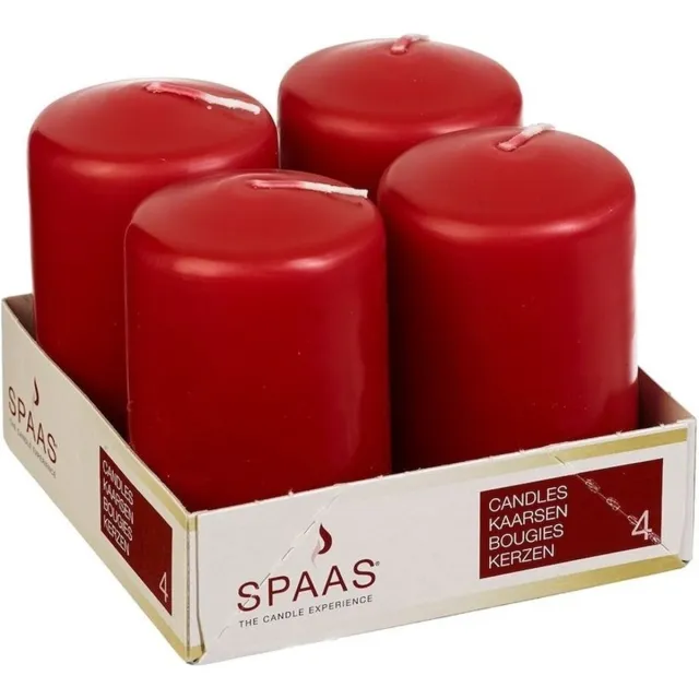 Spaas Stompkaarsen/zuilkaarsen - set van 4x - rood - D5 x H8 cm - 12 branduren