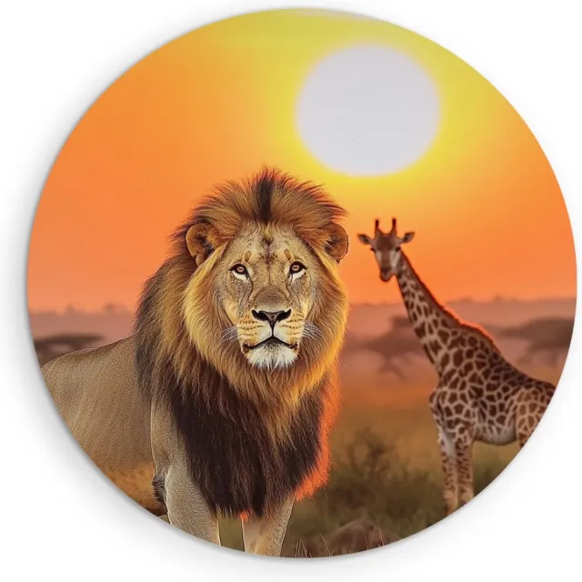 Saammp Muurcirkel Hout - Leeuw met Giraffe - Dieren - Natuur - Ø 40 - Wandcirkel - Wanddecoratie Cirkel - Muurdecoratie Woonkamer - Slaapkamer decoratie - Rond Schilderij