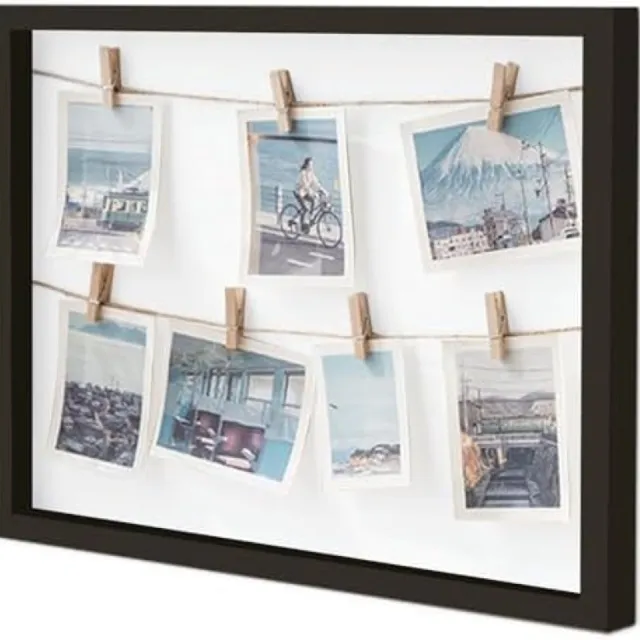 PromoHome Fotocollage Wanddecoratie met Houten Klemmen - Zwart Fotolijstenset voor Meerdere Foto's