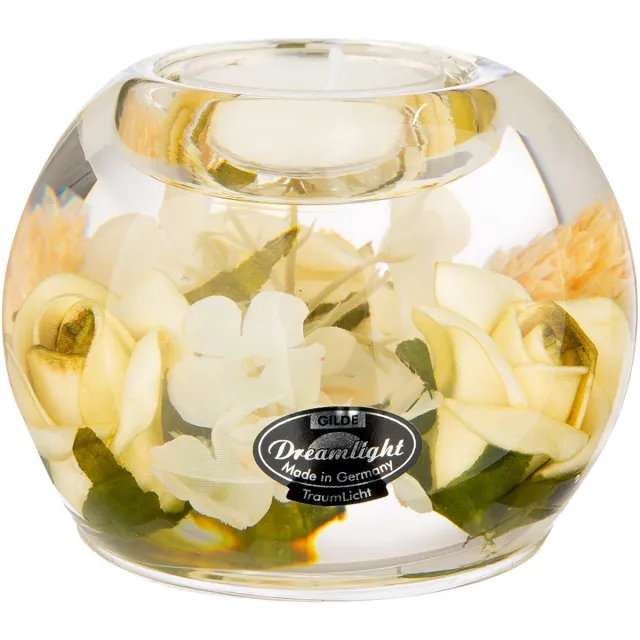 Rawa Geschenken waxinelicht houder creme bloemen - 9x7 cm - glas - handgemaakt