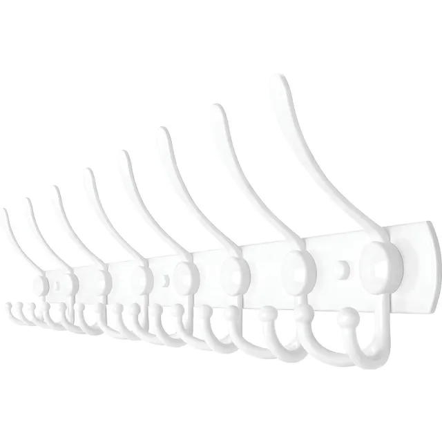 TOJ 24 Haaks Wandkapstok – 75cm - Muur / Wand Kapstok - Hangende Design Muurkapstok - Handdoekrek - RVS - Wit