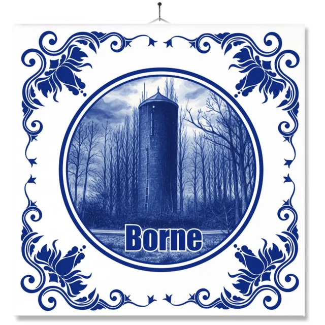 MC Living Tegel Met Opdruk | Borne | Delft Blauw | Cadeau | Inclusief Geschenkdoos | Standaard | Ophangsysteem